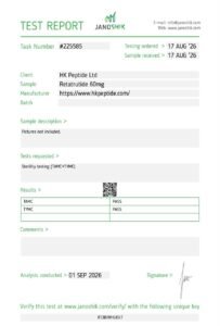 Janoshik test report #225585 – Retatrutide 60mg
